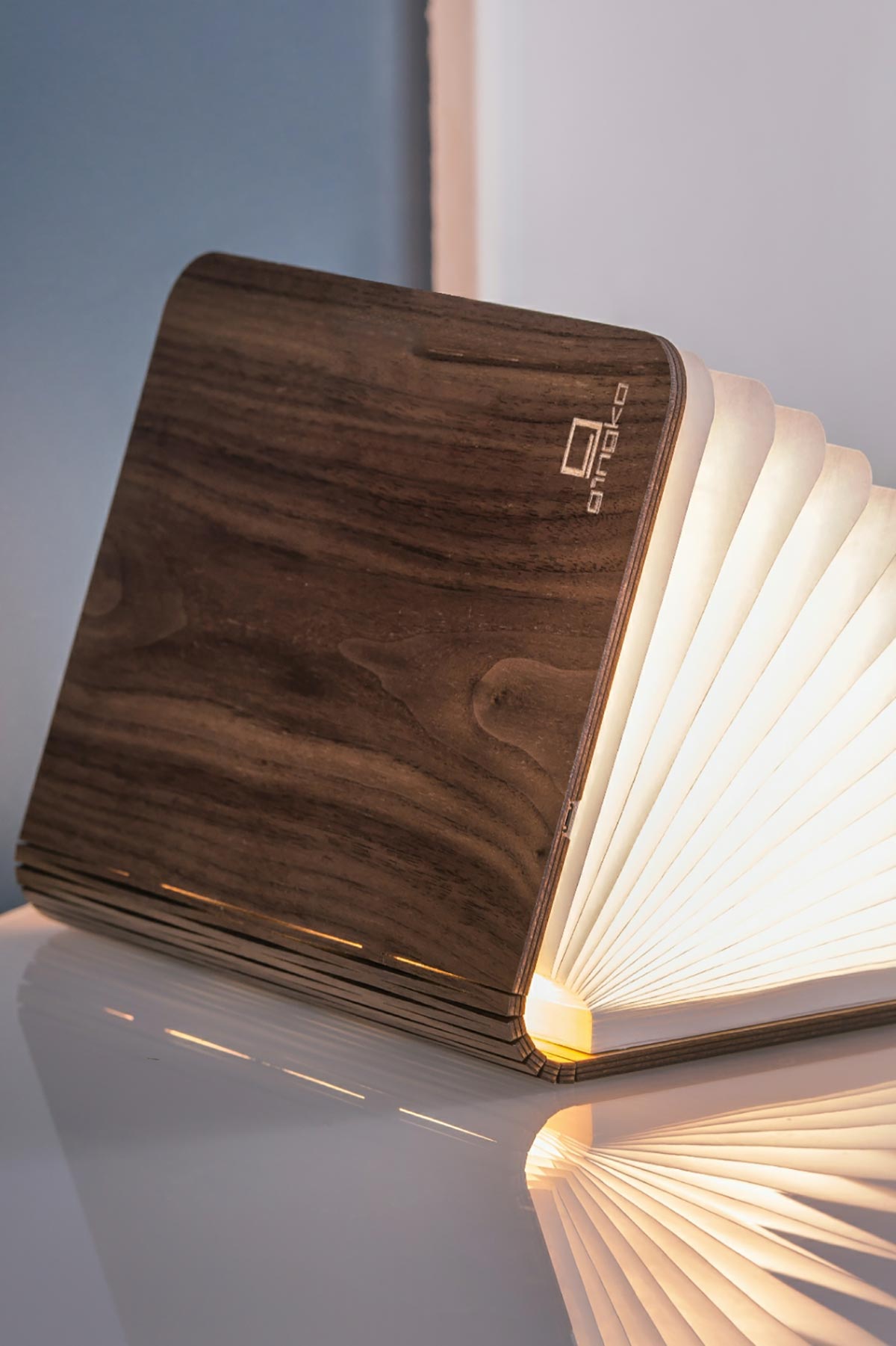 Gingko Design Mini Smart Book Light In Natural Walnut Wood