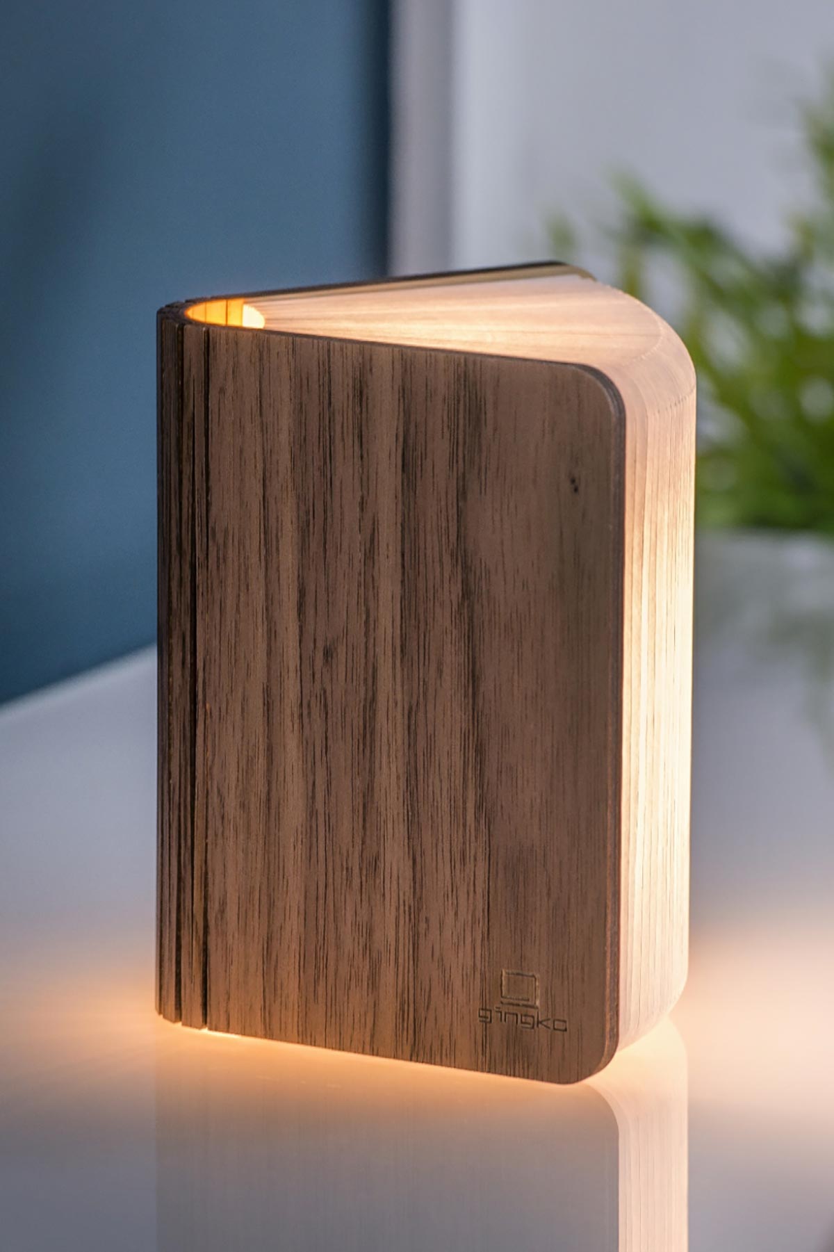 Gingko Design Mini Smart Book Light In Natural Walnut Wood