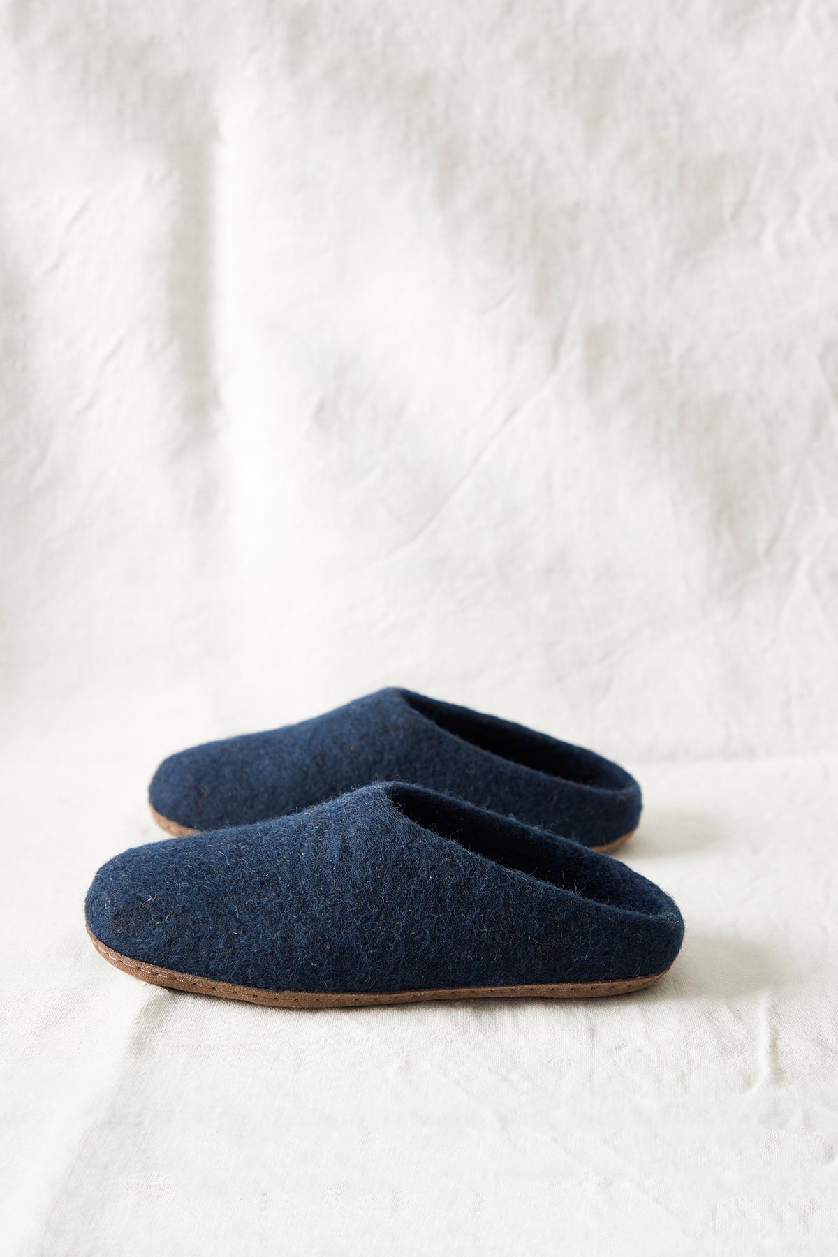 Aura Que Mita Handmade Eco Felt Mule Slippers Suede Sole In Navy