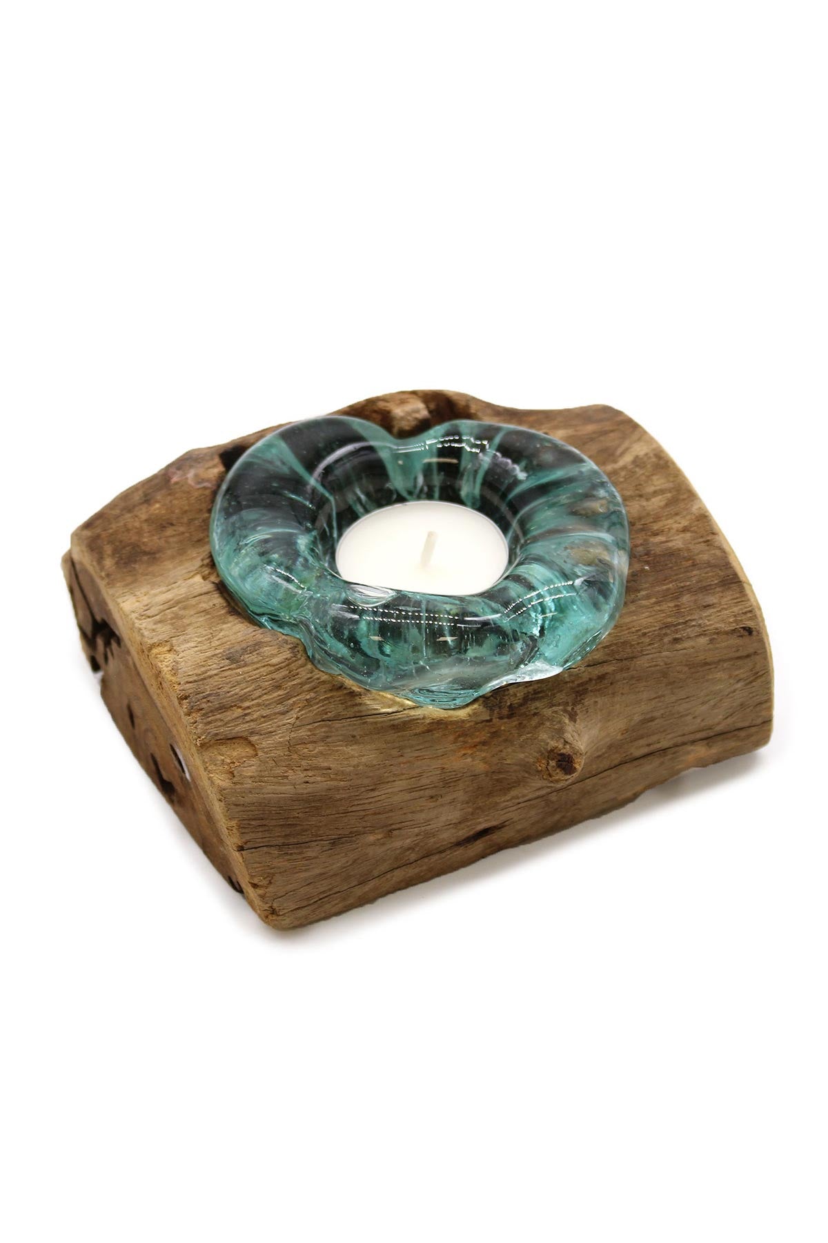 Ancient Wisdom Molten Glass Single Candle Holder On Wood