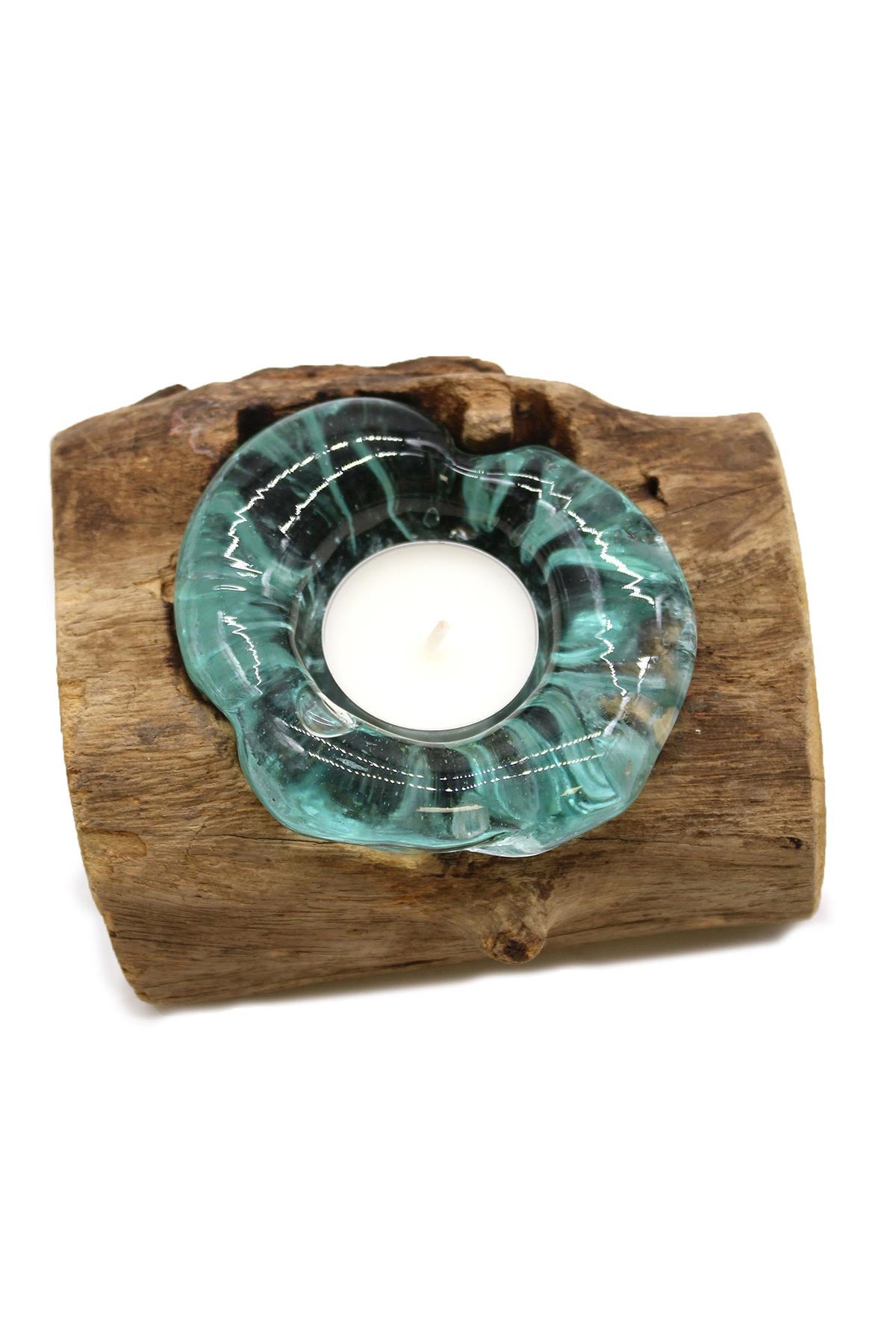 Ancient Wisdom Molten Glass Single Candle Holder On Wood