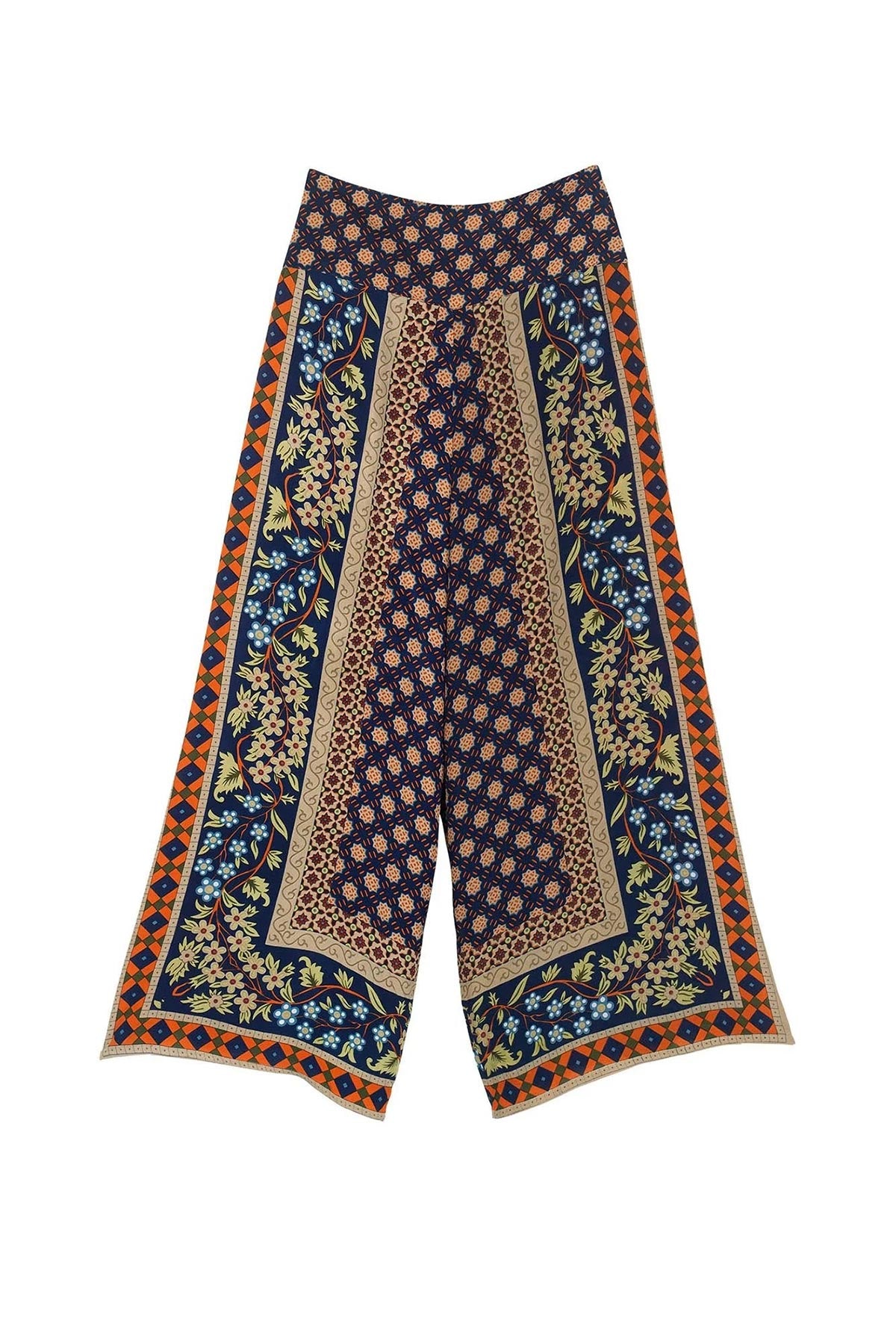 One Hundred Stars Moorish Blue Crepe Palazzo Pants