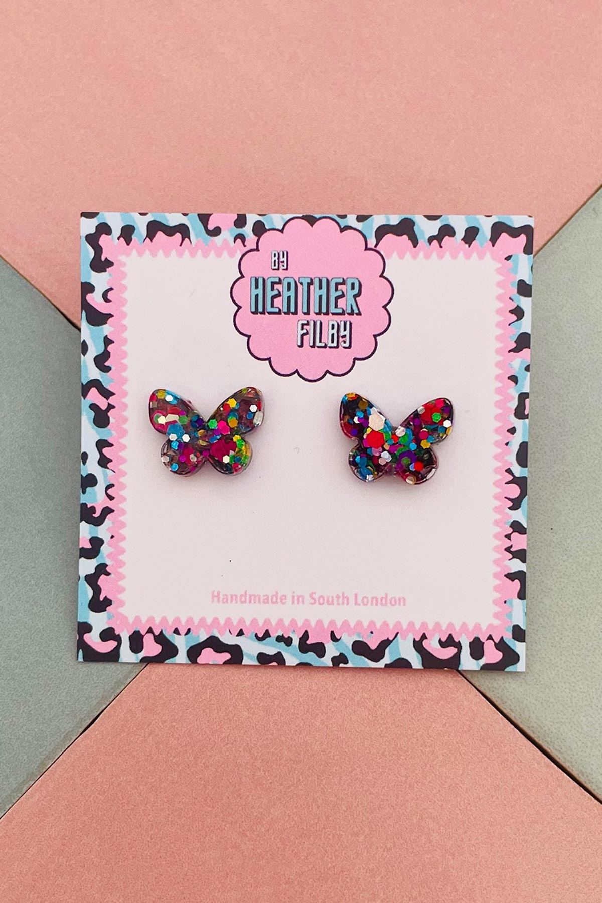 By Heather Filby Multicolour Butterfly Glitter Stud Earrings