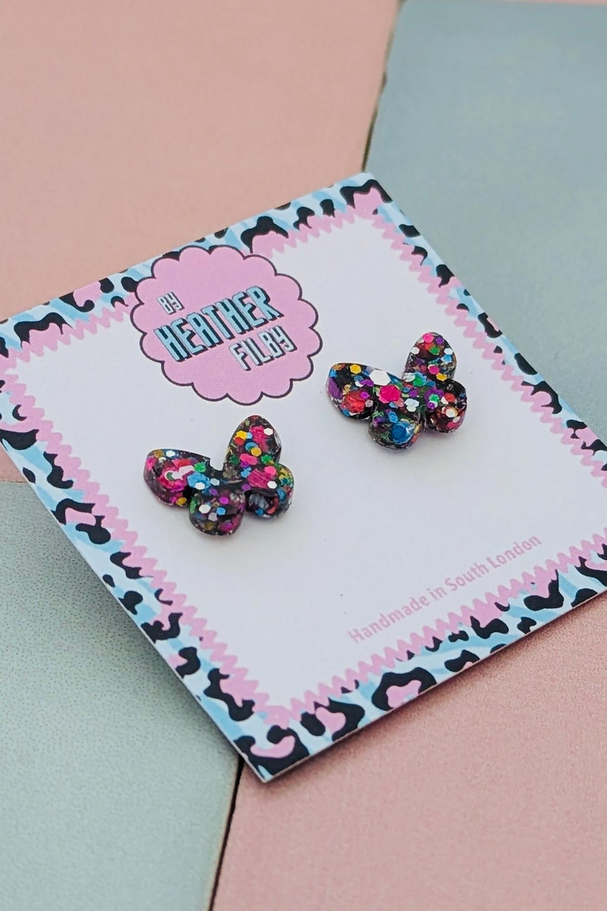By Heather Filby Multicolour Butterfly Glitter Stud Earrings