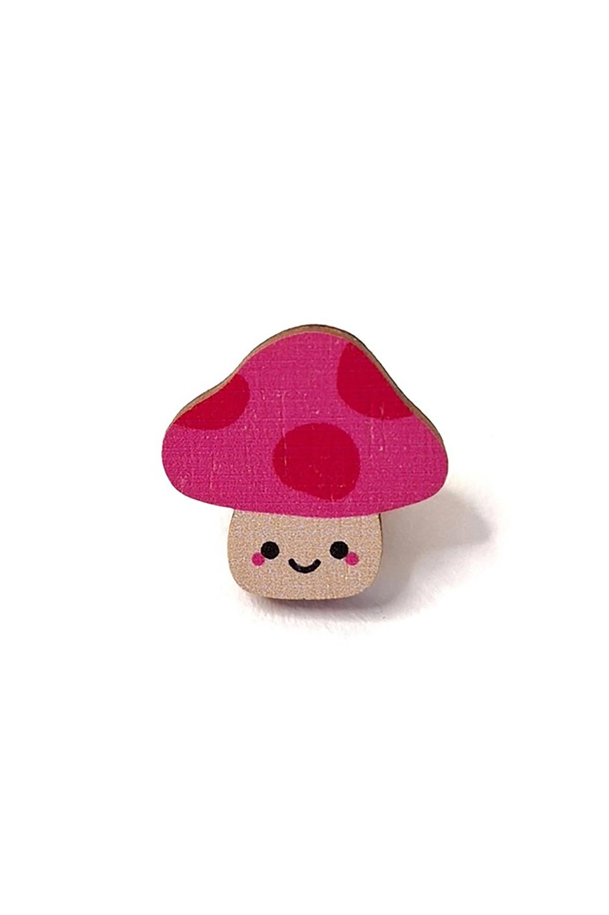 Prickle People Mushroom Wooden Pin Brooch