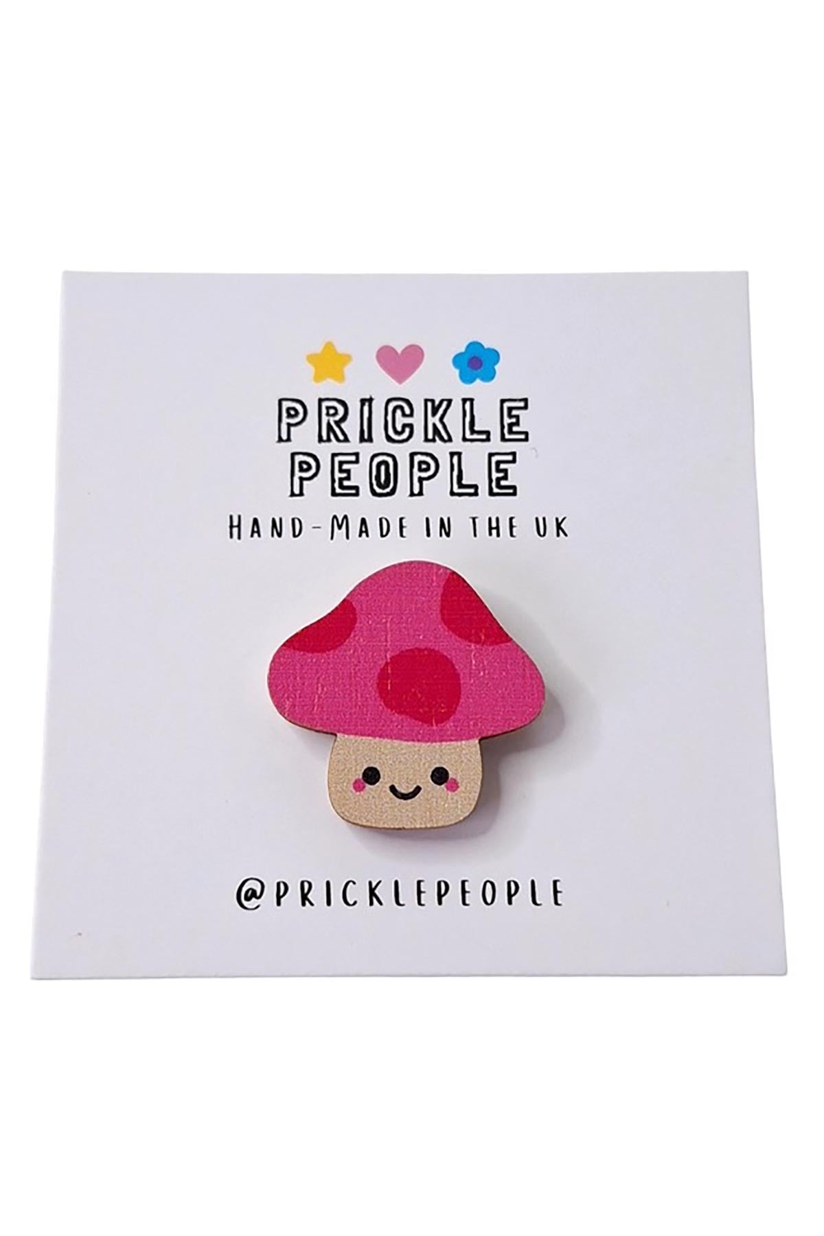 Prickle People Mushroom Wooden Pin Brooch