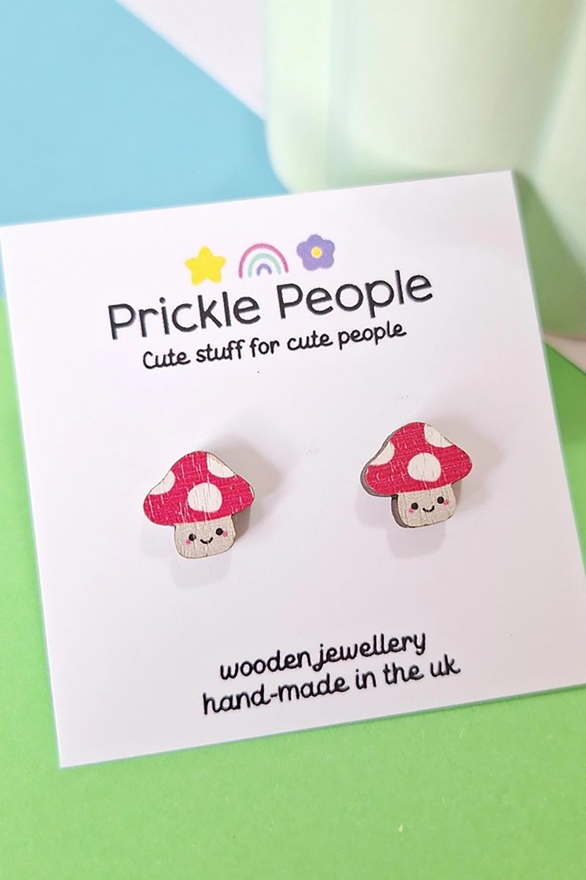 Pickle People Mushroom Wooden Stud Earrings