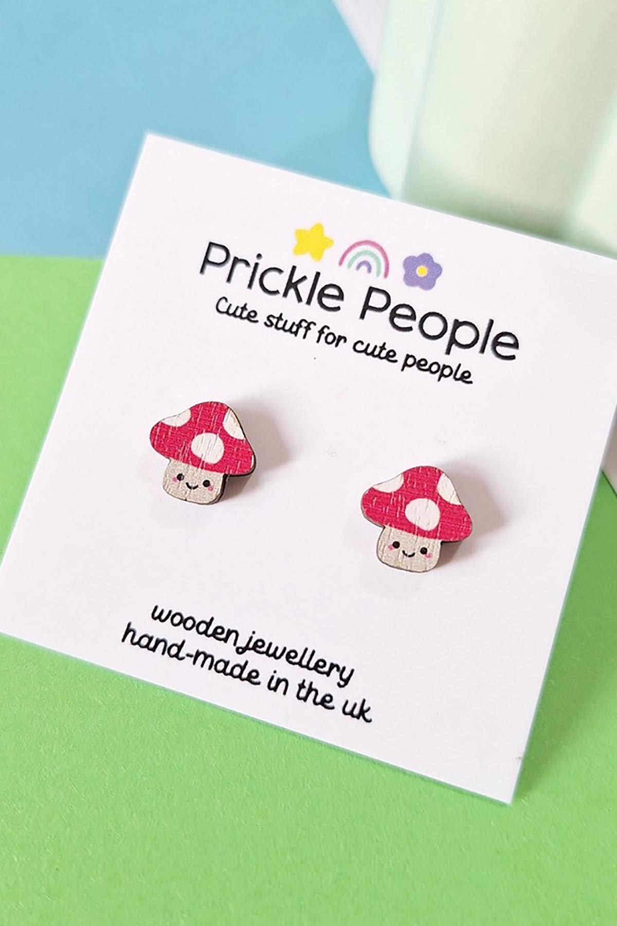 Pickle People Mushroom Wooden Stud Earrings