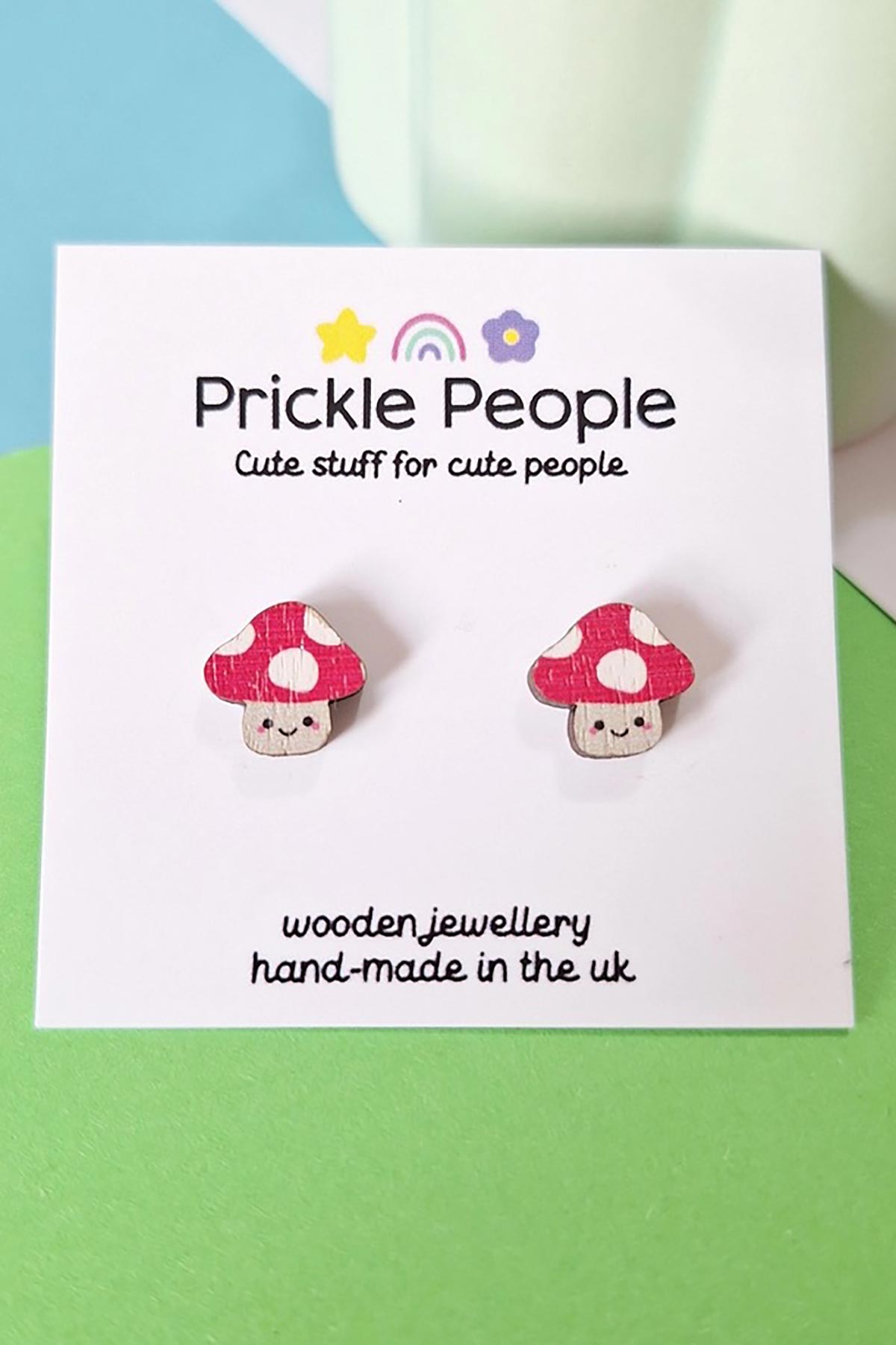 Pickle People Mushroom Wooden Stud Earrings