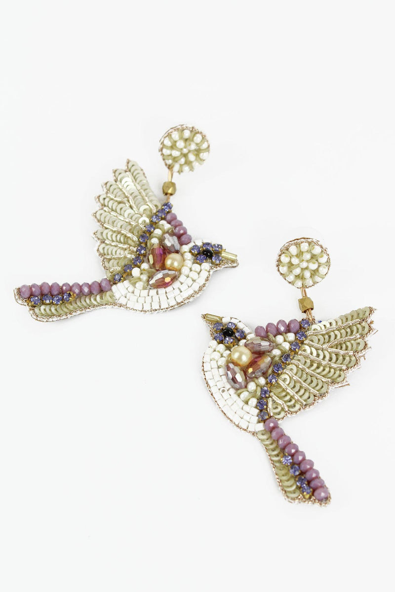 My Doris Turtle Dove Earrings adorned with sequins and beads