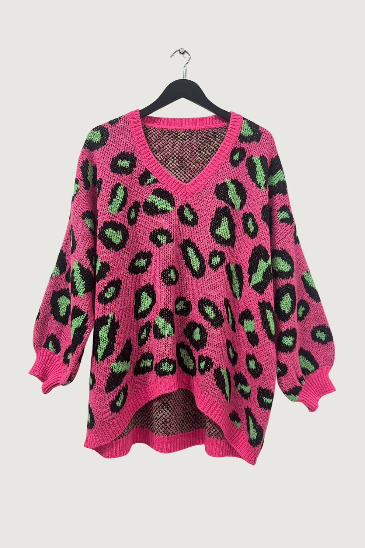 Mia Strada London Neon Leopard Oversized Jumper In Pink