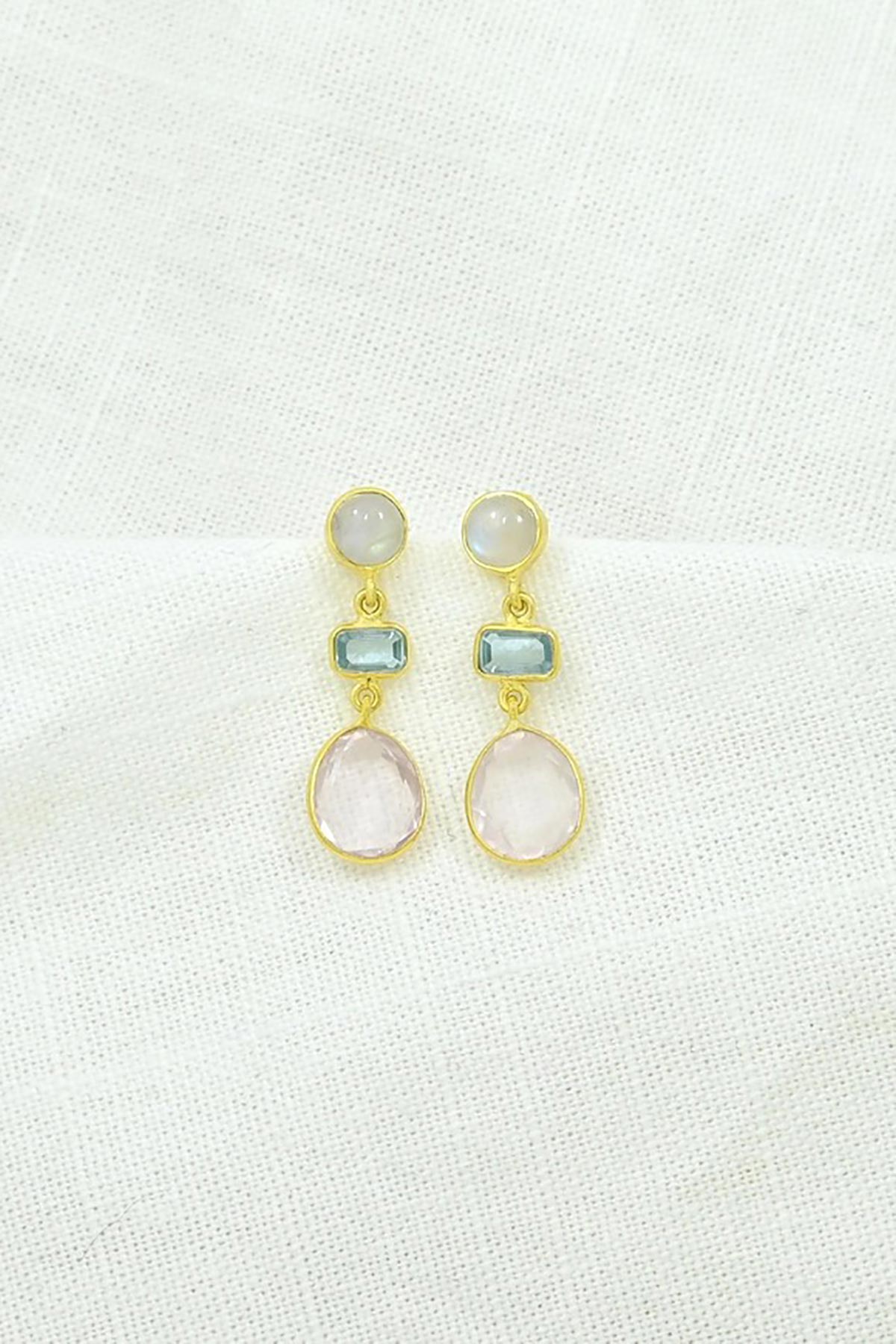 Noyre Berlin Edith Earring - Blue Topaz Moonstone & Rose Quartz