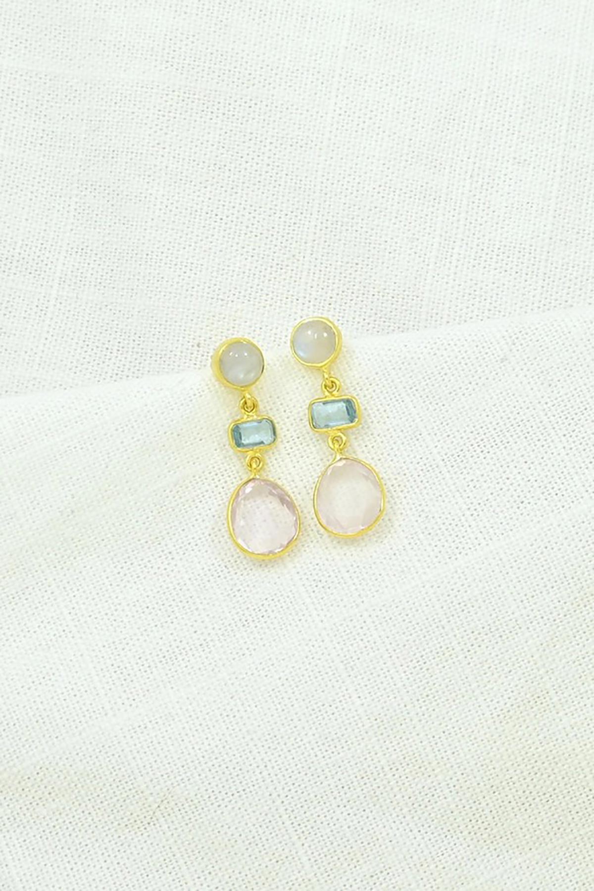 Noyre Berlin Edith Earring - Blue Topaz Moonstone & Rose Quartz