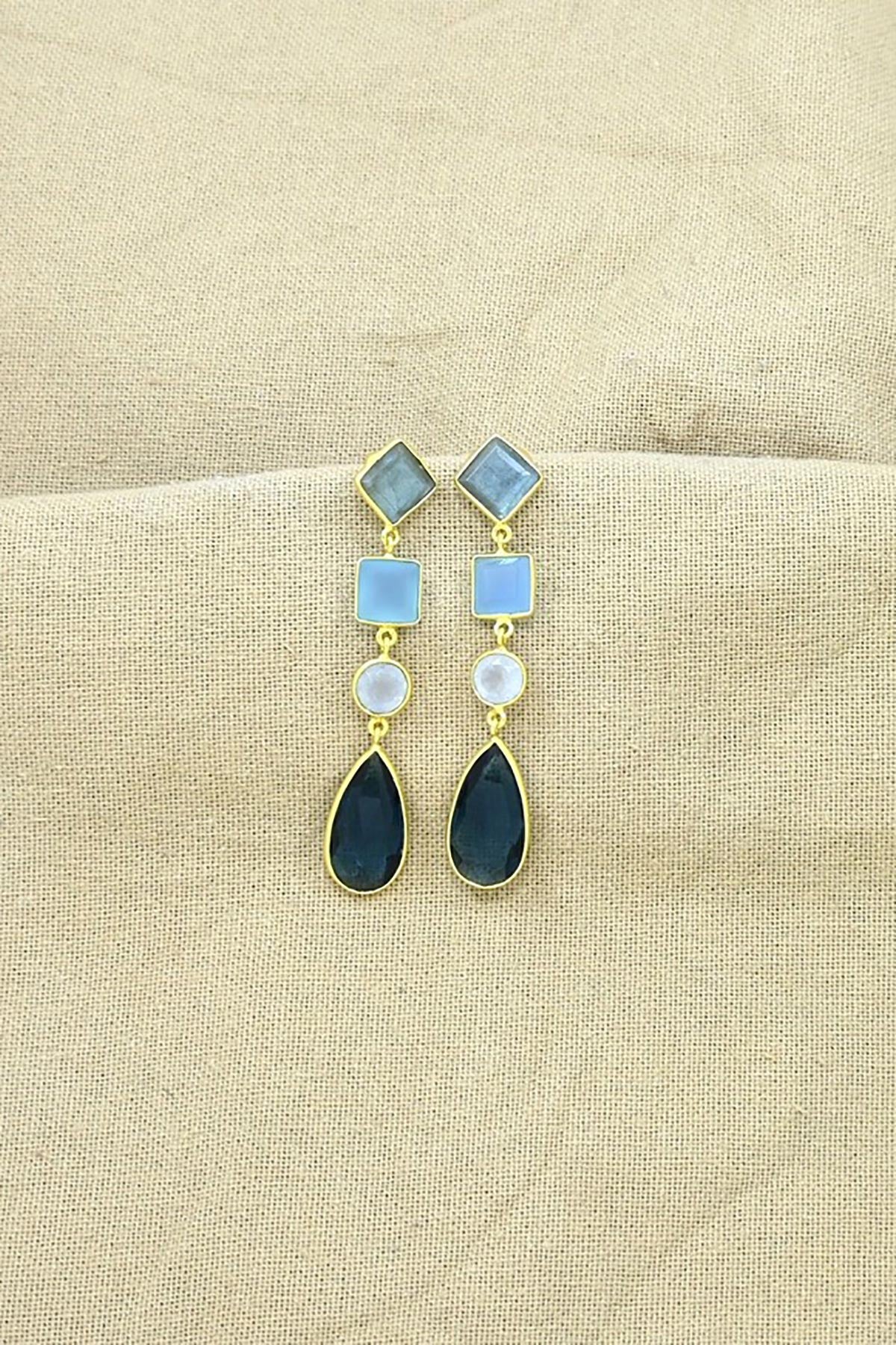 Noyre Berlin Hazel Earring | Blue Iolite Blue Chalcedony Purple Jade & Labradorite