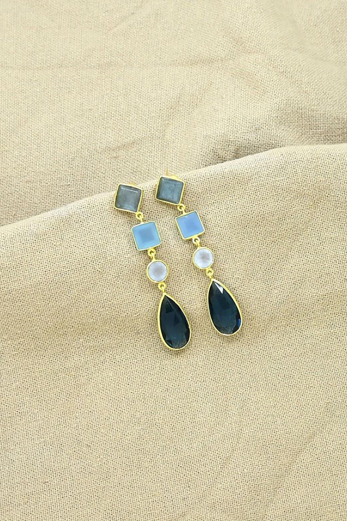 Noyre Berlin Hazel Earring | Blue Iolite Blue Chalcedony Purple Jade & Labradorite