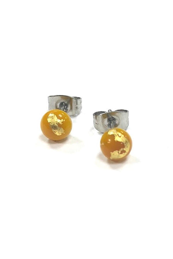 Helen Chalmers Ochre and Gold Handmade Glass Stud Earrings