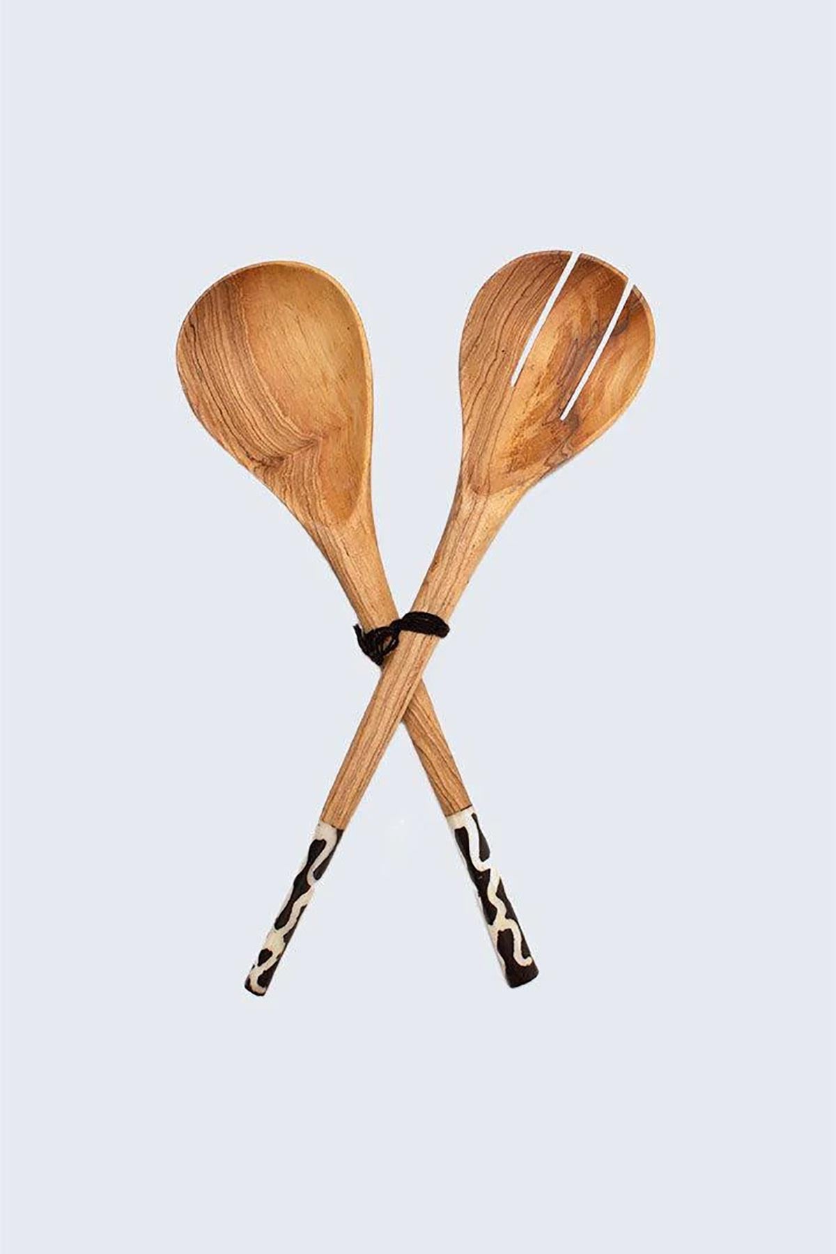 Aarven Olive Wood Batik Black and White Salad Servers