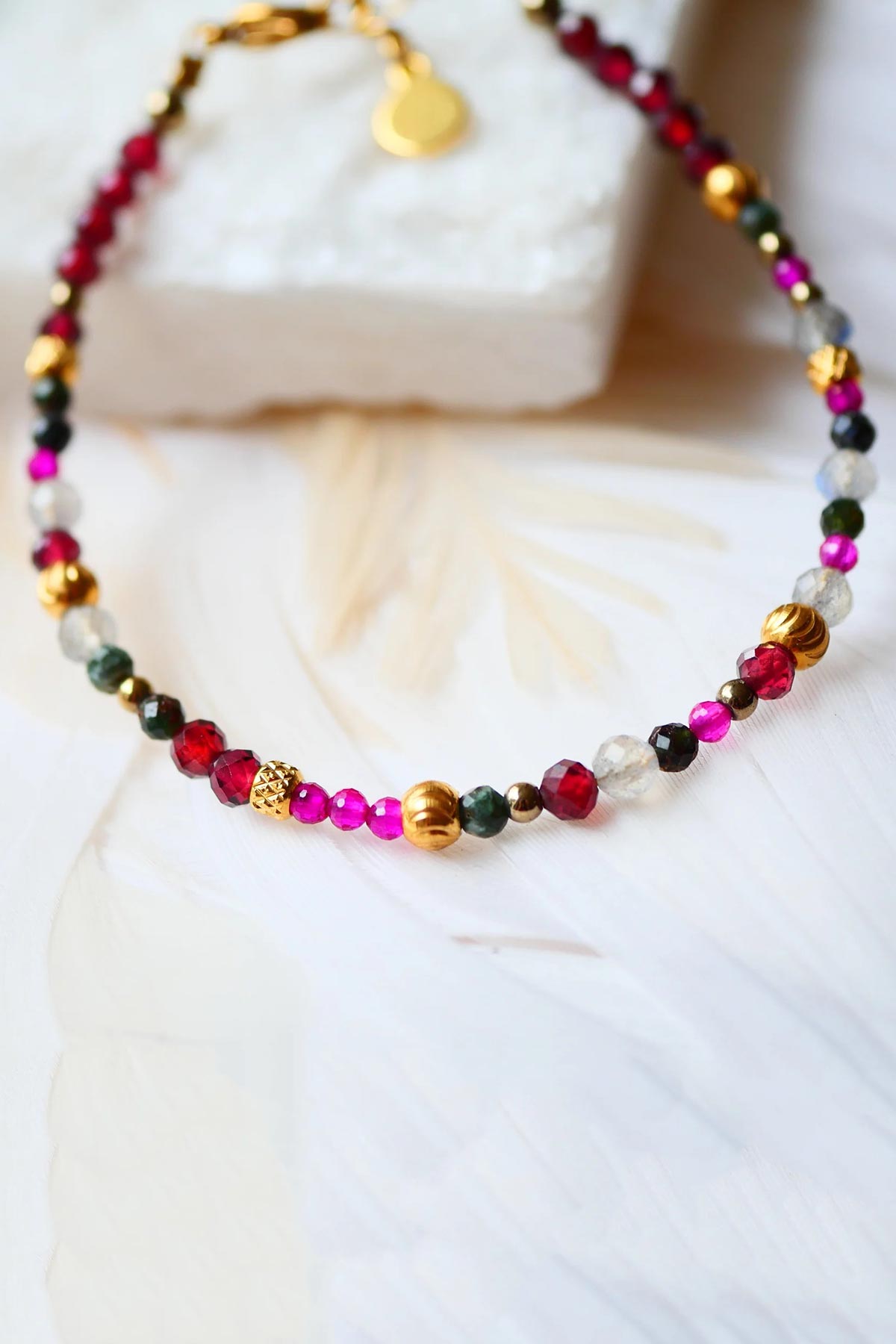 Ginandger Oorja Bracelet Garnet Seraphinite Rubellite & Labradorite