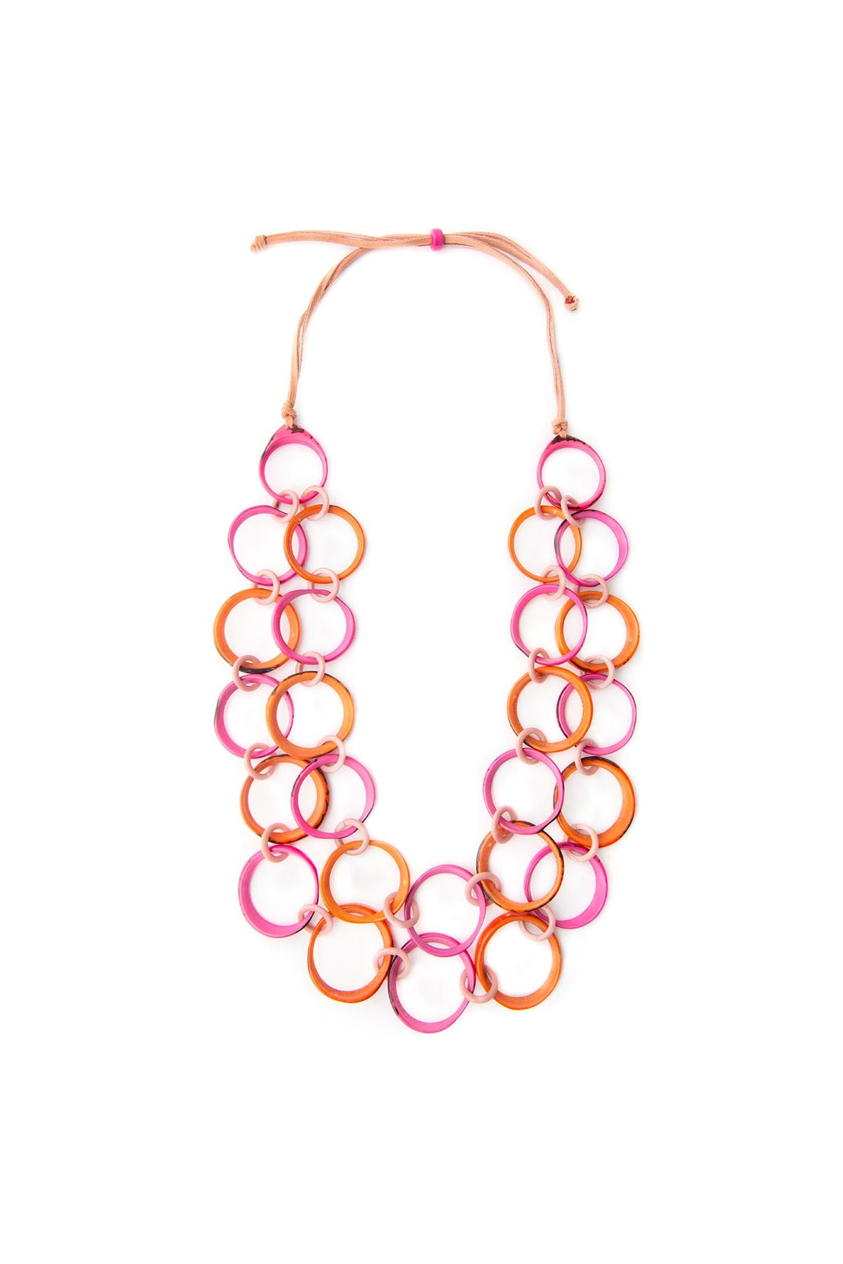 Organic Tagua Ring of Life Necklace - Orange & Fuchsia Tones