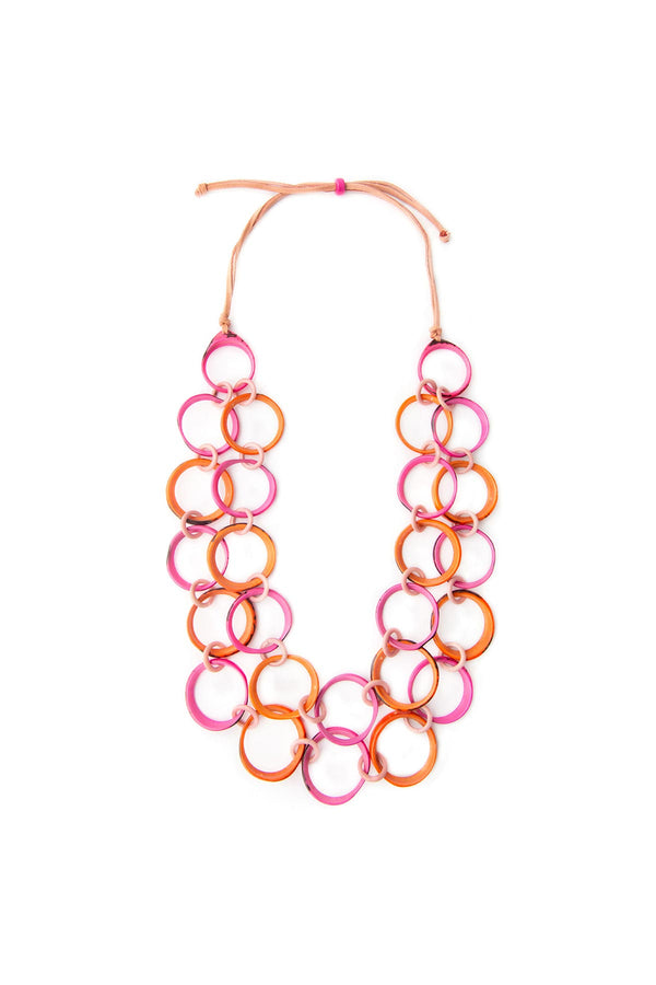Organic Tagua Ring of Life Necklace - Orange & Fuchsia Tones