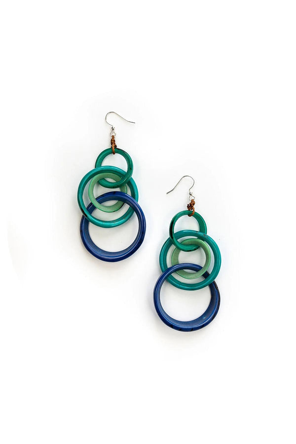 Organic Tagua Yazmine Earrings - Blue & Green Tones