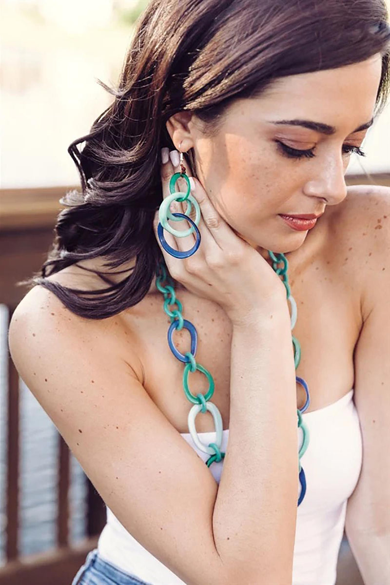 Organic Tagua Yazmine Earrings - Blue & Green Tones