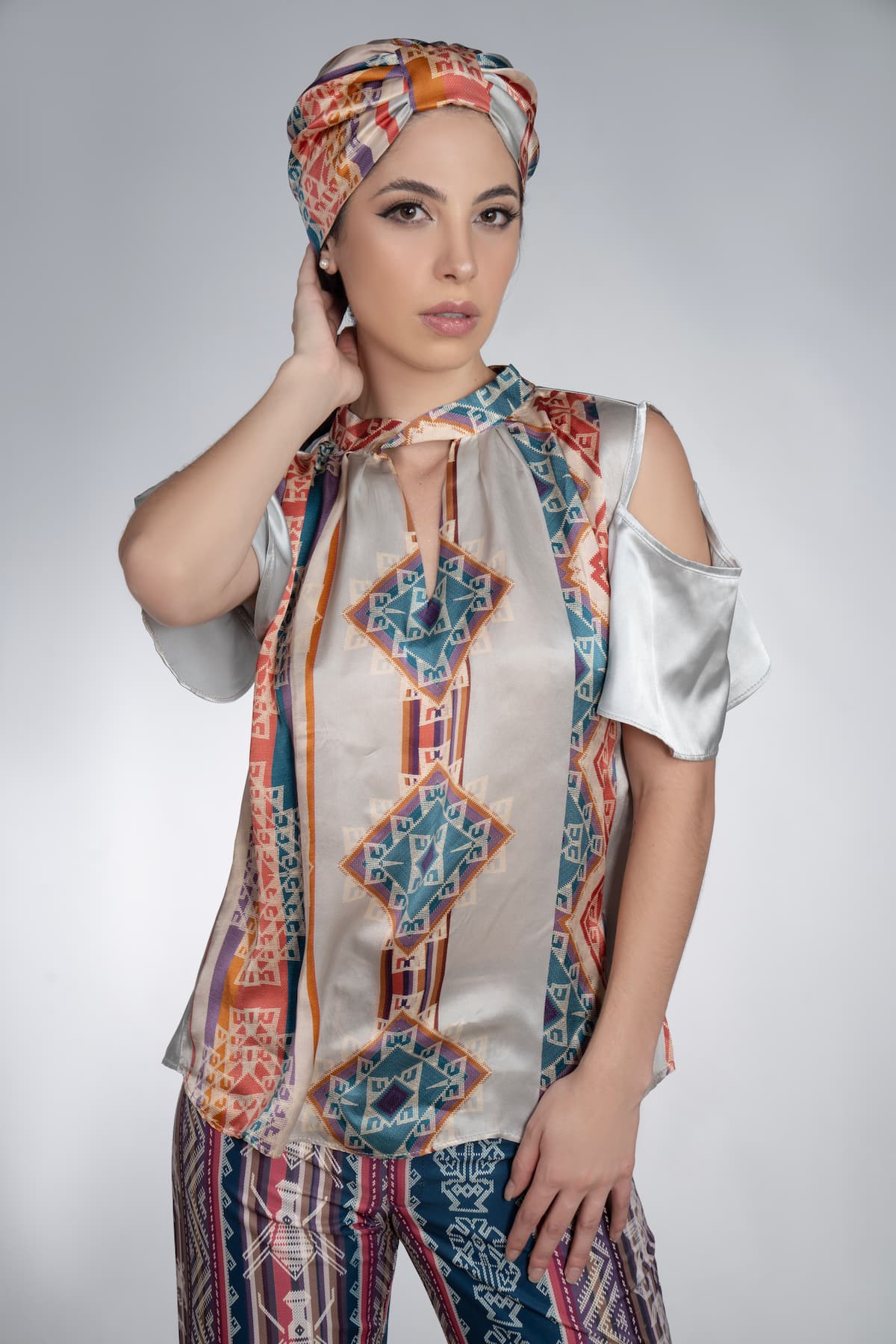 Vivian Contemporary Andean Design Pachaku Stand-Up Collar Silk Blouse