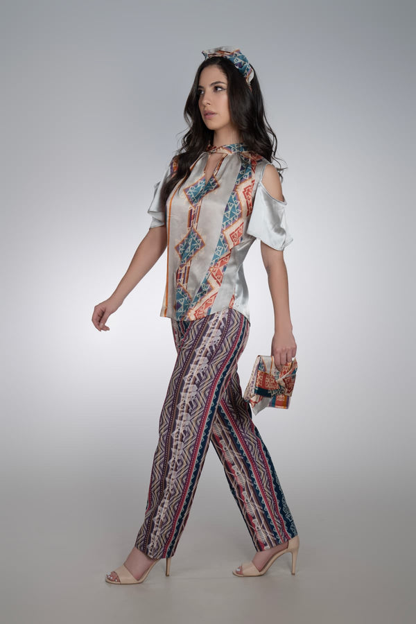 Vivian Contemporary Andean Design Pachaku Stand-Up Collar Silk Blouse
