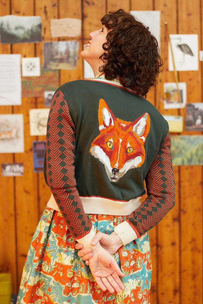 Palava Vera Green Fox Embroidered Cardigan