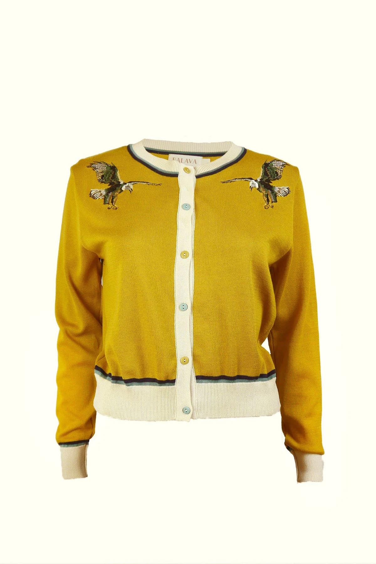 Palava Vera Mustard Eagles Embroidered Cardigan