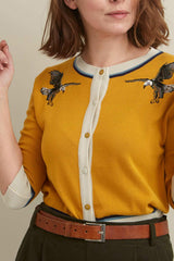 Palava Vera Mustard Eagles Embroidered Cardigan
