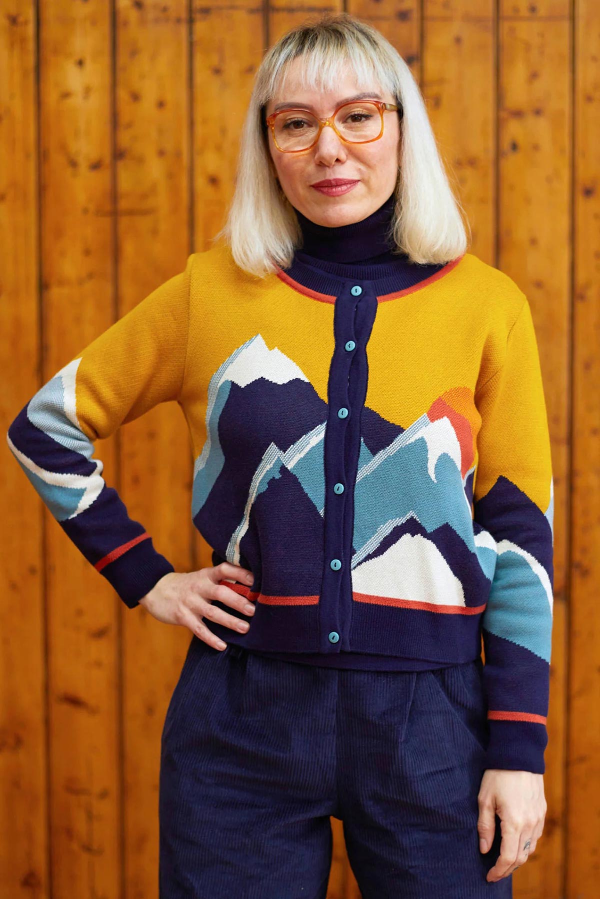 Palava Vera Mustard Sunset Peaks Jacquard Cardigan