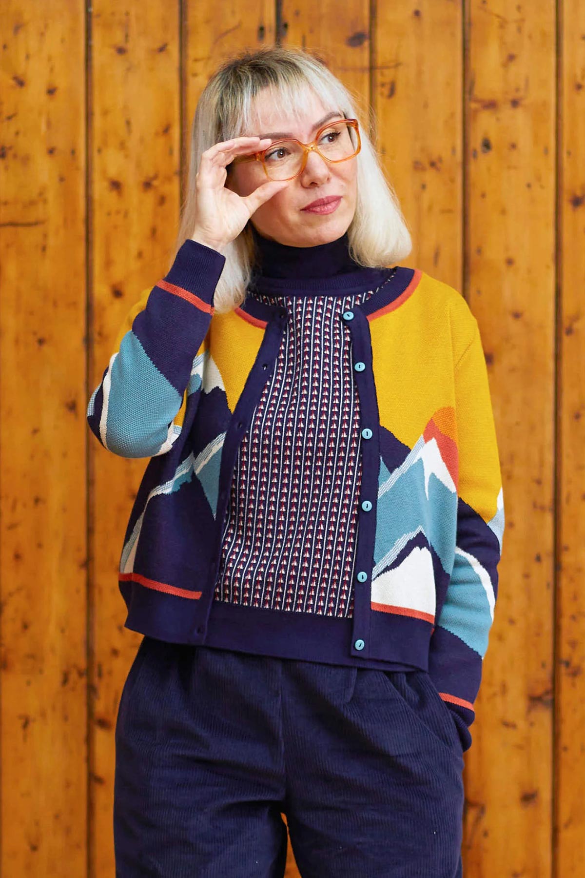 Palava Vera Mustard Sunset Peaks Jacquard Cardigan