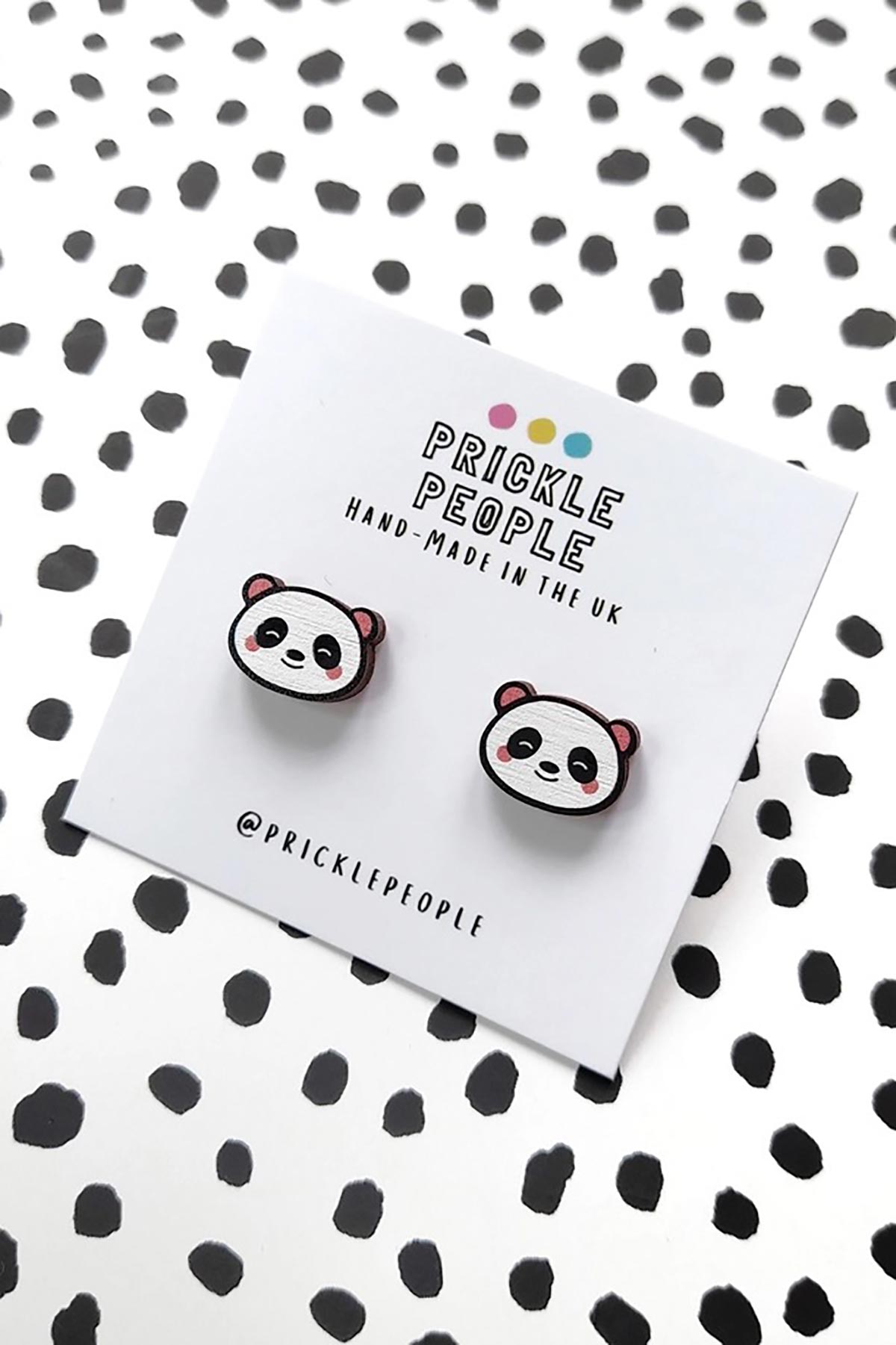 Prickle People Panda Wooden Stud Earrings