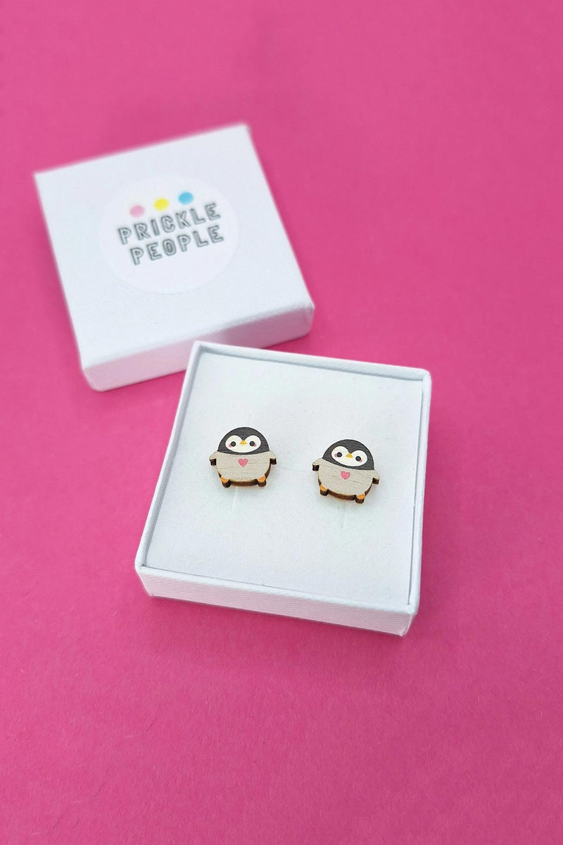 Prickle People Penguin Wooden Stud Earrings