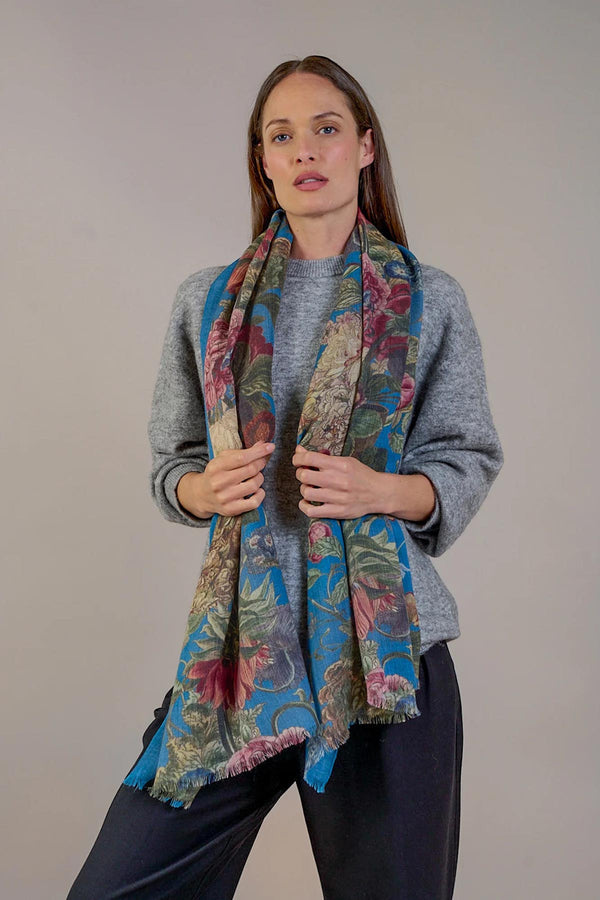 One Hundred Stars Primula Teal Wool Scarf