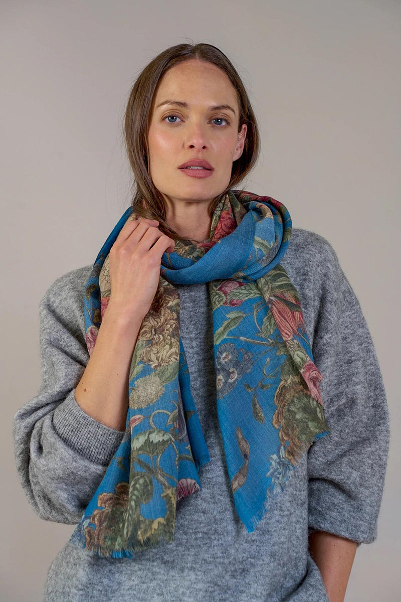 One Hundred Stars Primula Teal Wool Scarf