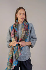 One Hundred Stars Primula Teal Wool Scarf