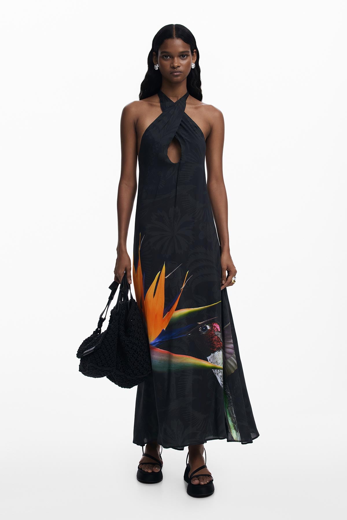 Desigual Printed Long Dress In Black