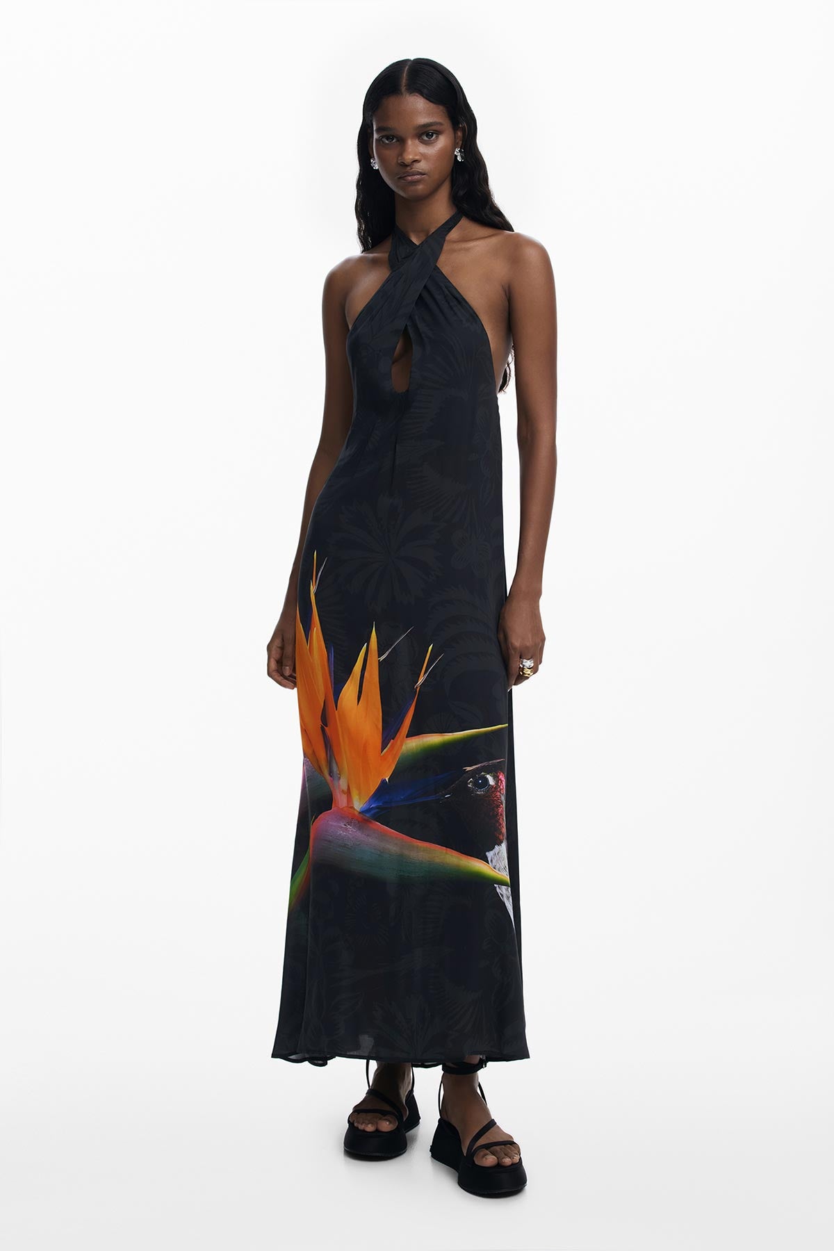 Desigual Printed Long Dress In Black