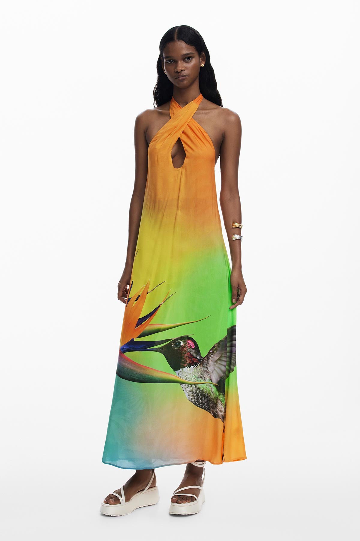 Desigual Printed Long Dress In Tutti Fruti