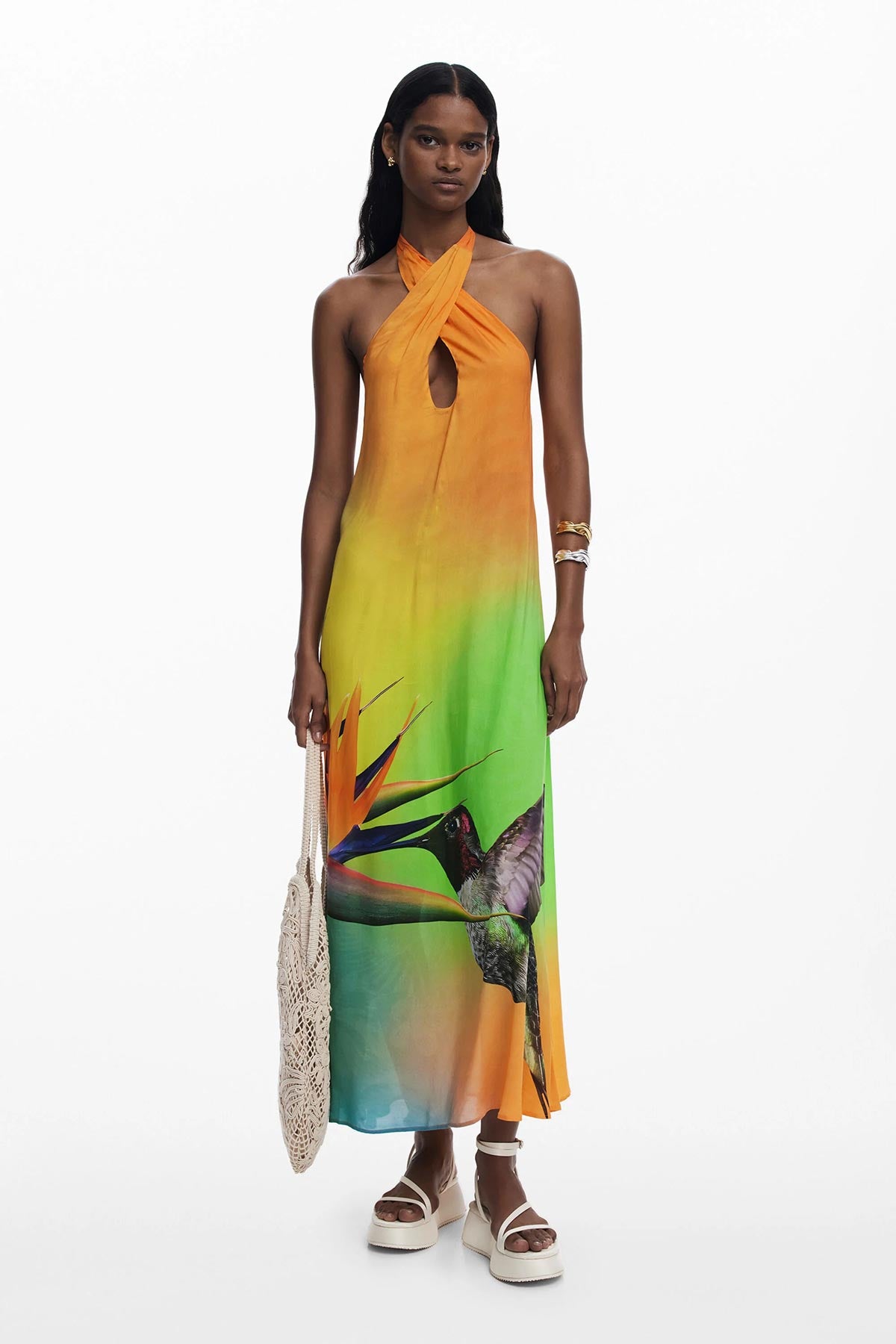 Desigual Printed Long Dress In Tutti Fruti