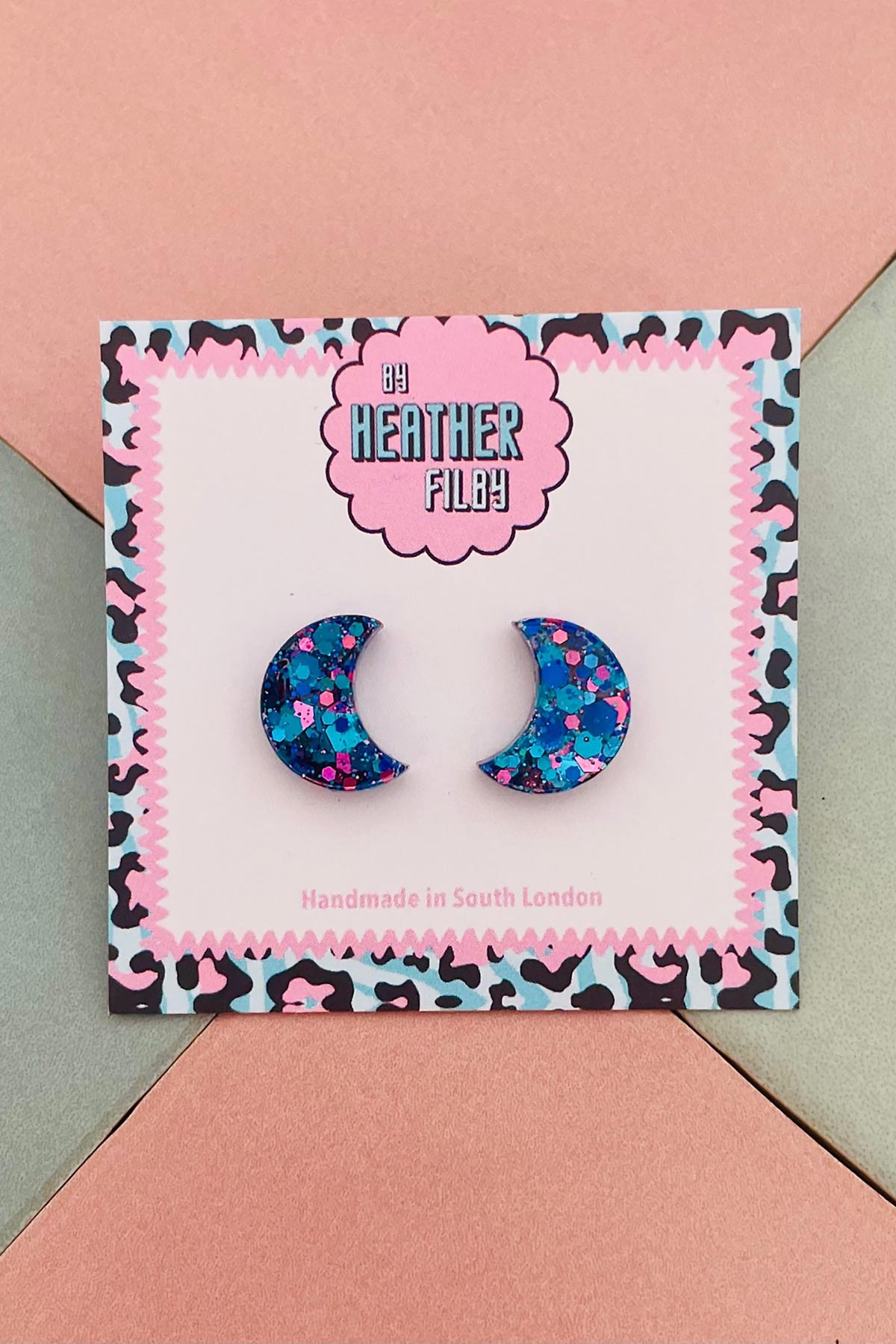 By Heather Filby Purple Moon Glitter Stud Earrings