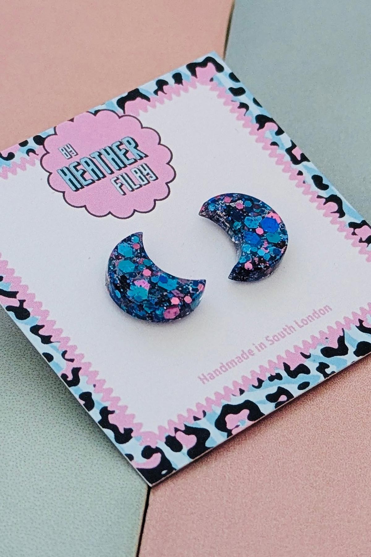 By Heather Filby Purple Moon Glitter Stud Earrings