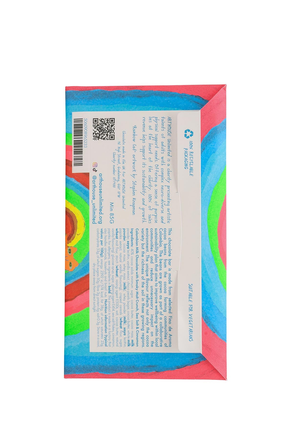 Arthouse Unlimited Rainbow Cat Milk Chocolate Bar With Smoky Malt Crunch Sea Salt & Cinnamon