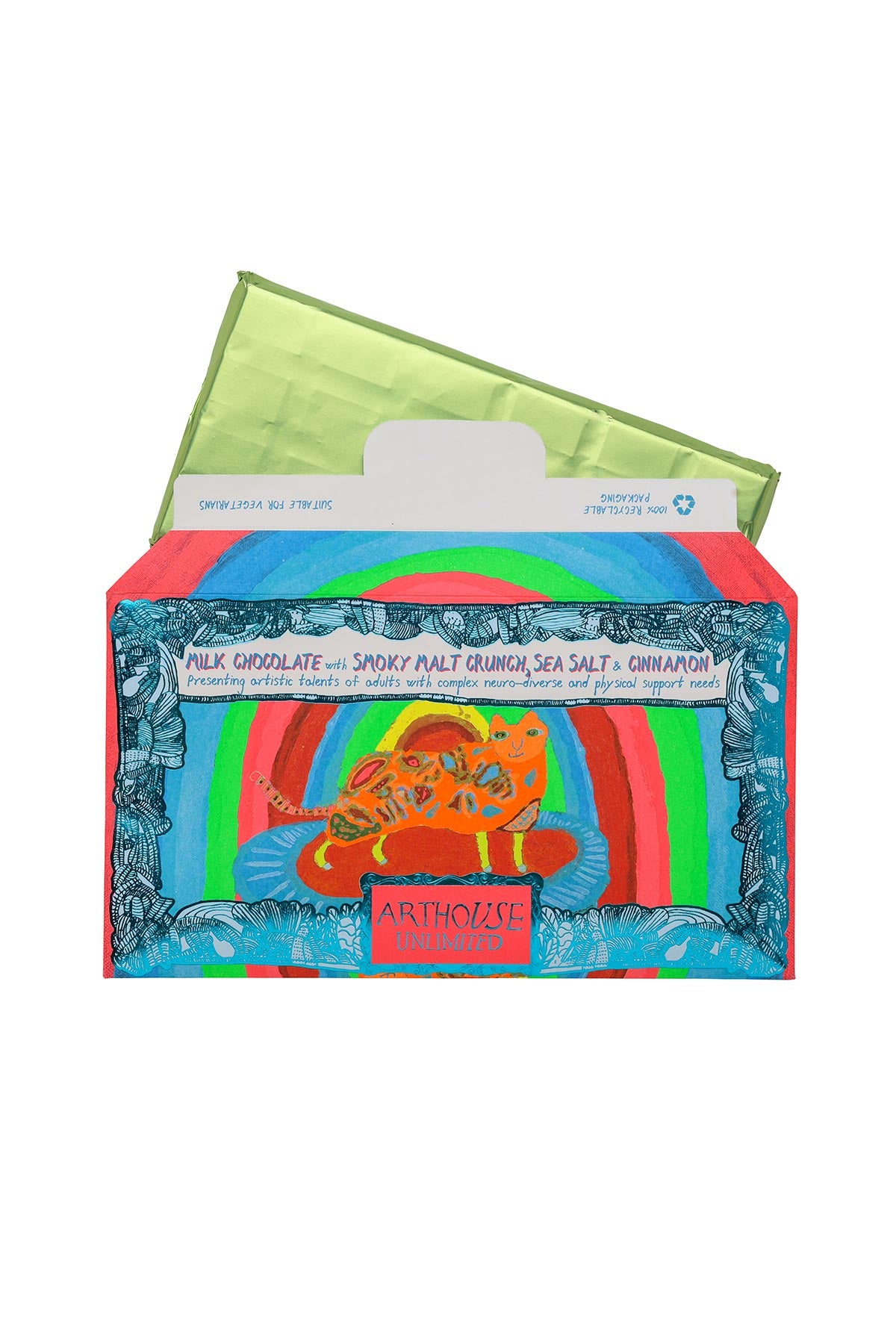 Arthouse Unlimited Rainbow Cat Milk Chocolate Bar With Smoky Malt Crunch Sea Salt & Cinnamon