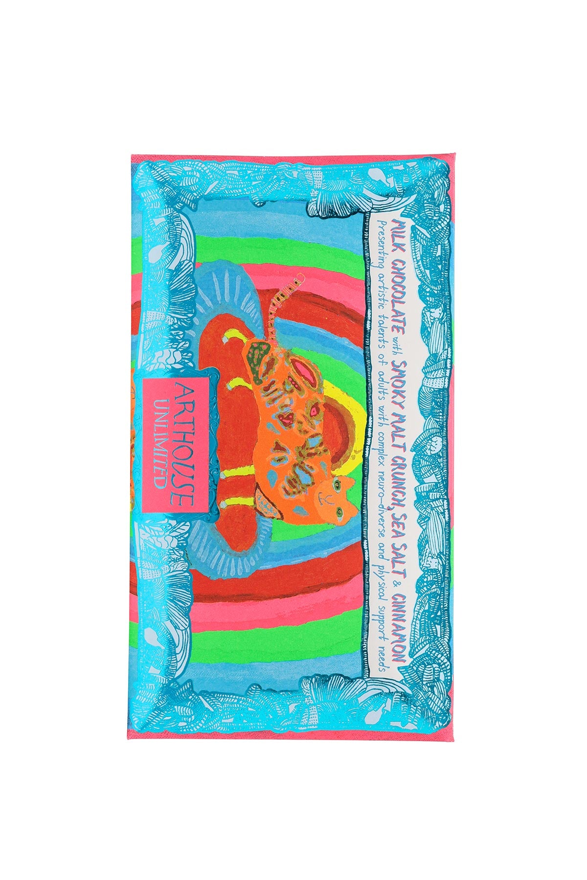 Arthouse Unlimited Rainbow Cat Milk Chocolate Bar With Smoky Malt Crunch Sea Salt & Cinnamon