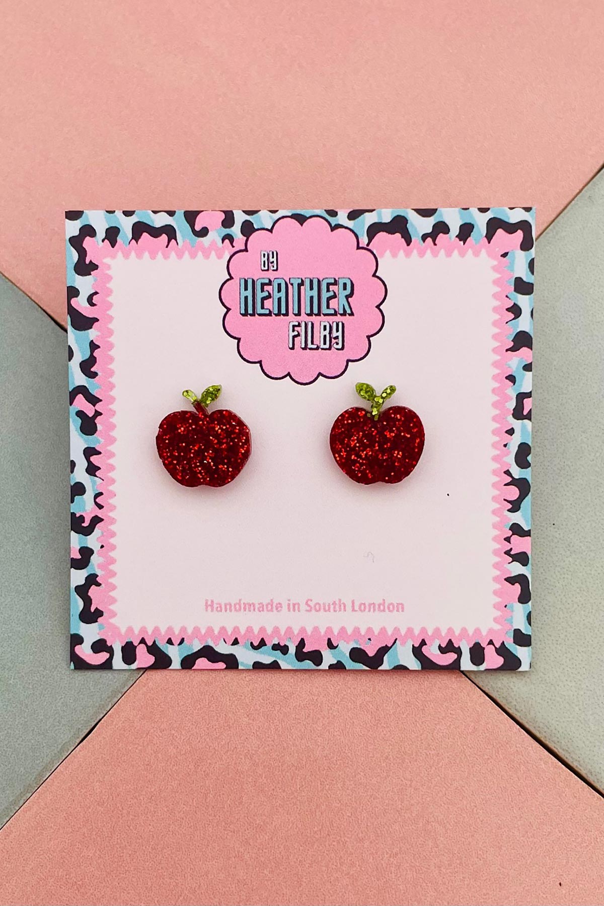 By Heather Filby Red Apple Glitter Stud Earrings