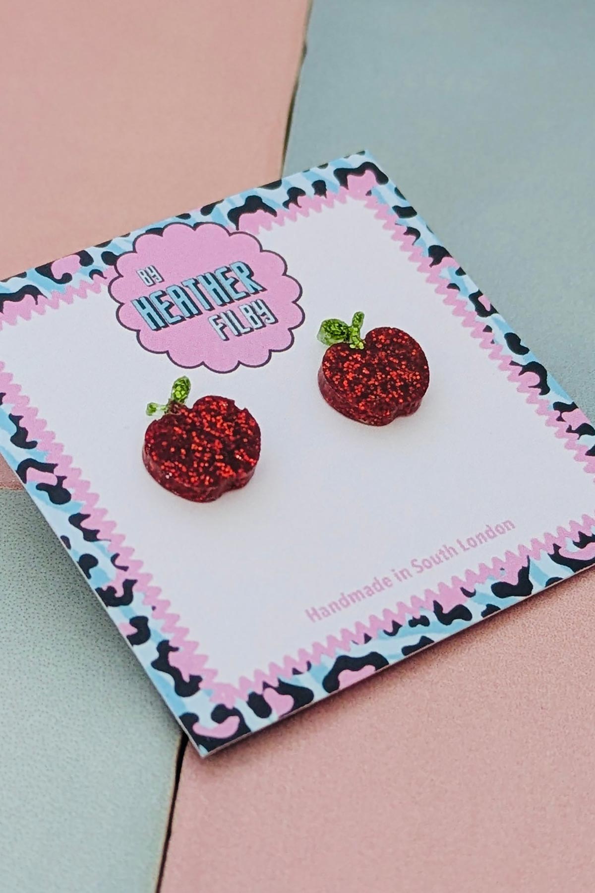 By Heather Filby Red Apple Glitter Stud Earrings