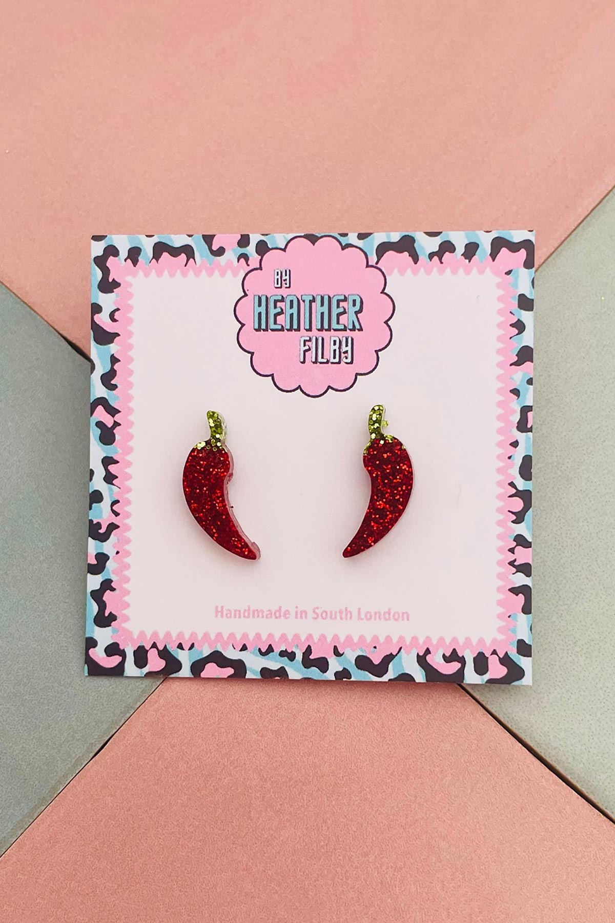 By Heather Filby Red Chilli Pepper Glitter Stud Earrings